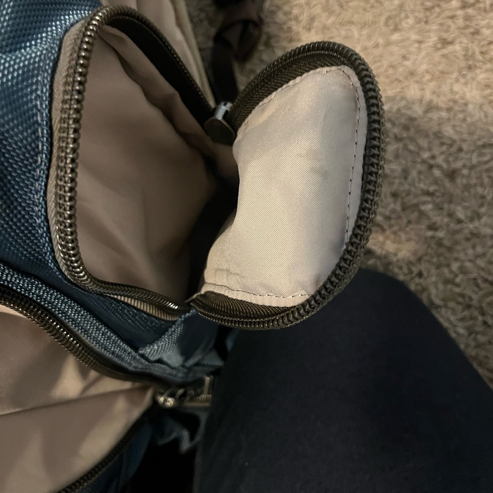 Tumi Blue and Brown Ballistic Nylon Backpack with Leather Accents - Picture 9 of 14